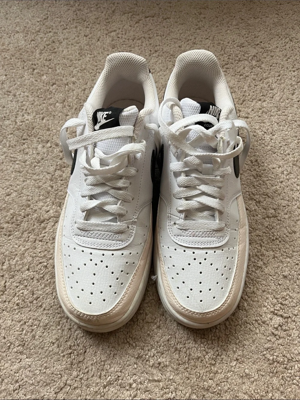 Nike Women’s Court Vision White Low-Top Sneakers with Black Swoosh